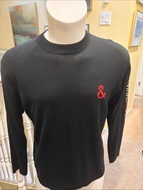 Men's Black Crewneck Long-Sleeve Shirt with Red Ampersand Detail